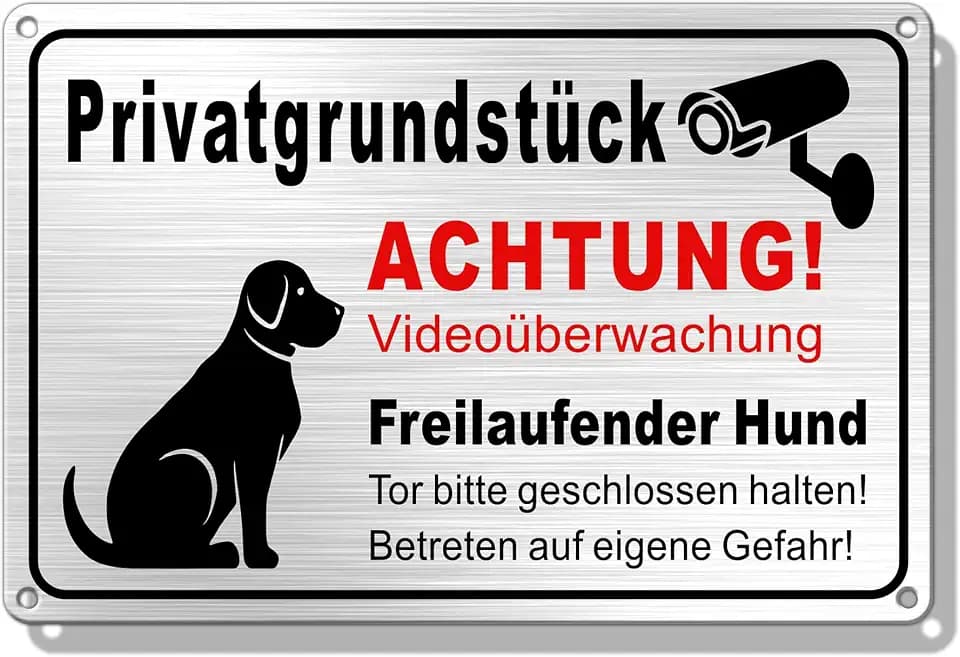 TAKULA Freilaufender Hund Schild 30x20cm, Videoüberwachung Privatgrundstück