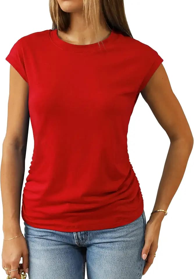 Abardsion Elegant Casual Crew Neck Cap Sleeve Loose Fit Shirts