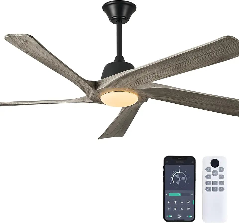 60" DC Solid Wood Ceiling Fan with Lights, (Grey-wood)