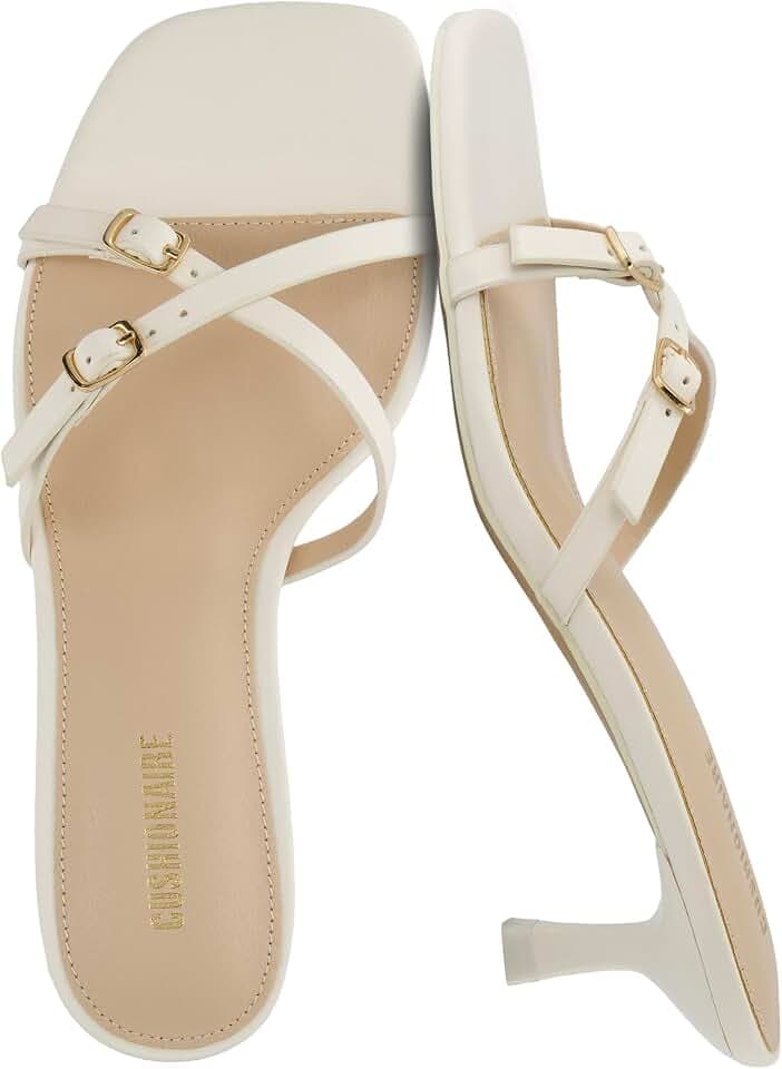 CUSHIONAIRE Milan Kitten Heels for Women, Strappy Heeled Sandals with Cushioned Footbed, Open Toe Slip On Dressy Sandal, Wide Widths Available