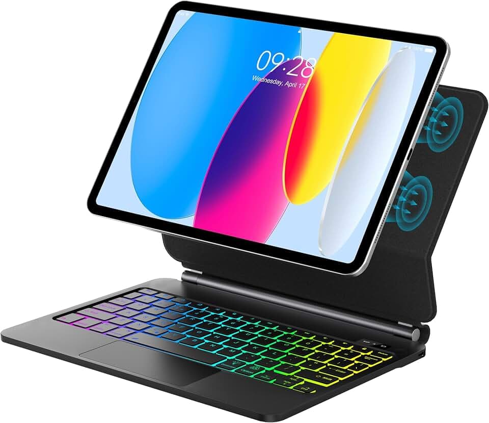 Magic Keyboard for iPad A16 11inch 2025 & 10.9inch 2022 Case with Keyboard for iPad 11th 10th Generation with Upgraded Multi-Touch Trackpad, 7-Colors Backlight, Floating Cantilever Stand, Black