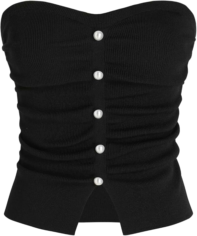 CIDER Faux Pearl Tube Tops for Women Split Hem Knit Crop Y2K Going Out Tops