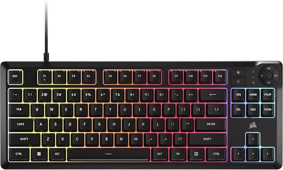 Corsair K55 CORE TKL RGB Gaming Keyboard – Tenkeyless, 8-Zone RGB, Quiet Membrane Keys, Spill Resistant, Media Keys, 1000Hz Polling – NA Layout – Black
