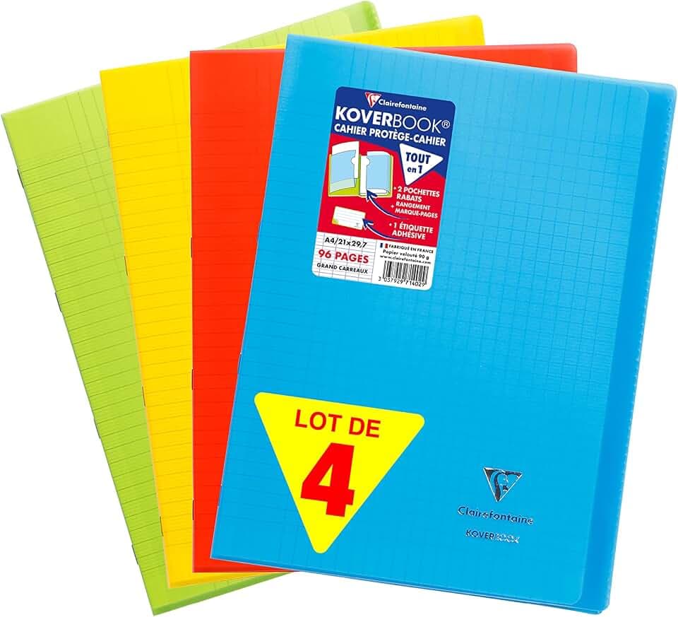 Clairefontaine 971440AMZC 4 Hefte Koverbook A4 48 Blatt Seyes 90g sortiert