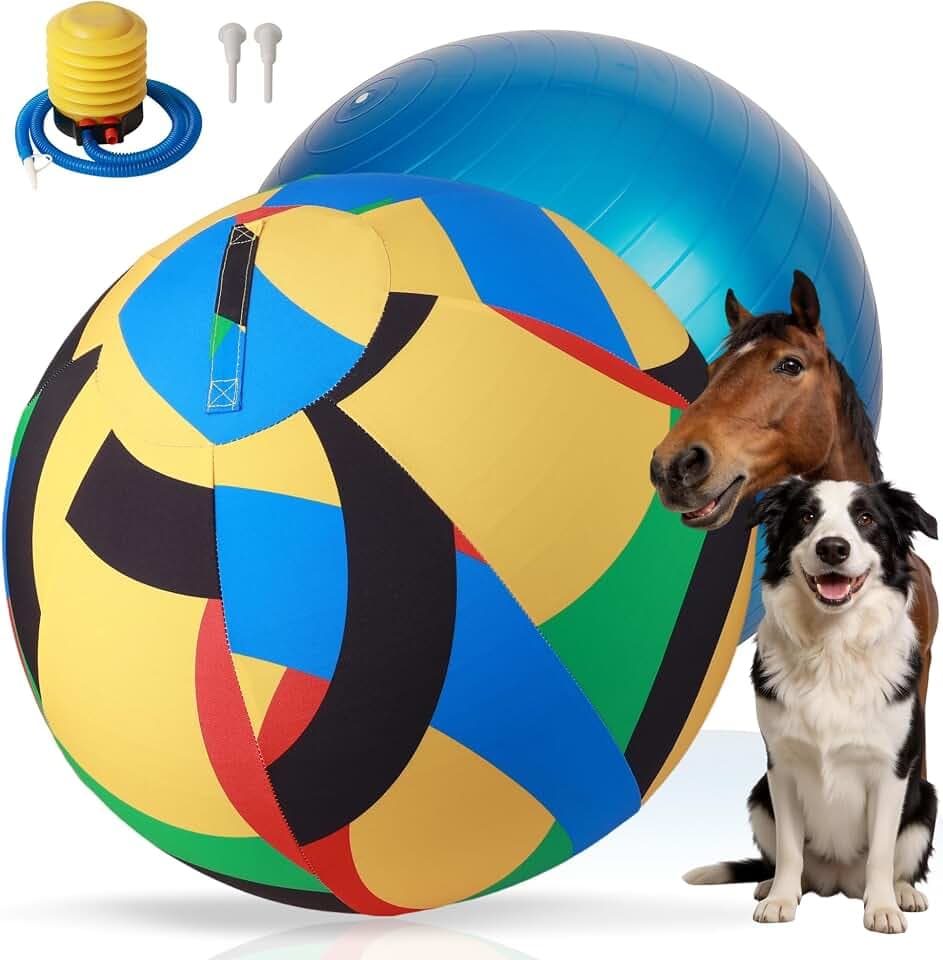 Pet Prime 25" Herding Ball for Dogs,Dog Herding Ball with Pump for Australian Shepherd,Cattle,Border Collie,Large Breed Play and Exercise,Durable Outdoor Herding Toy for Dogs and Horses