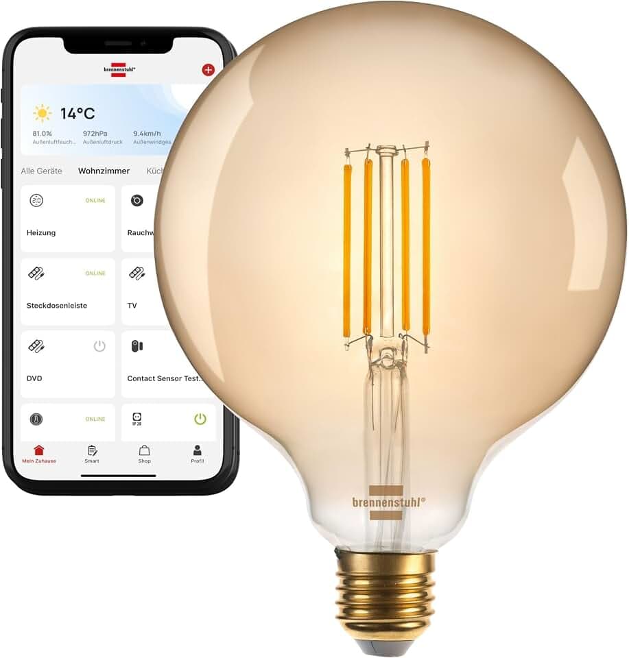 Brennenstuhl Connect WiFi Filament LED Lampe Globe, Smart Home