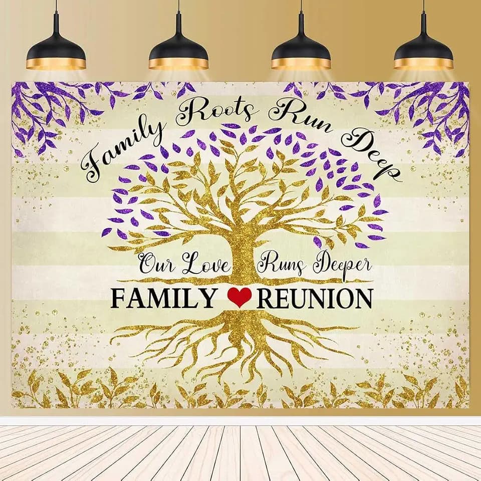 Purple Gold Family Reunion Backdrop 9x6ft Family Reunion Decorations
