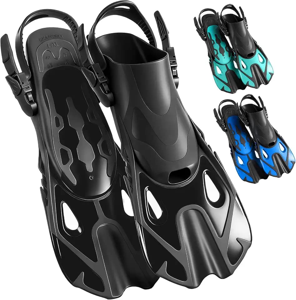 YOTAN Schnorchelflossen für Erwachsene, Verstellbare Kurzflossen mit Open-Heel, Leichte Kurze Schwimmflossen & Taucherflossen, Kompakt Flossen für Urlaub, Schnorcheln, Schwimmtraining