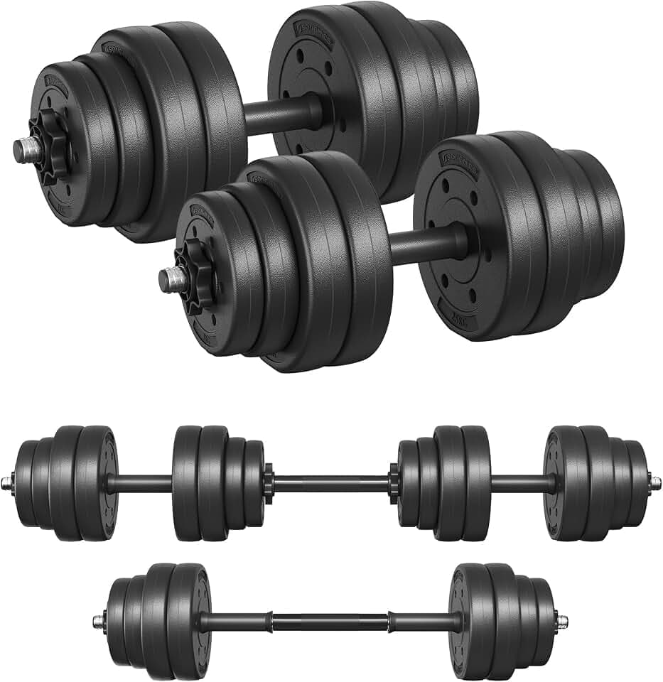 SONGMICS verstellbares Kunststoff Hantelset mit Verbindungsstahlrohr, Kurzhanteln Set, 20 kg, 30 kg, Workout Fitness Training, 1 Paar