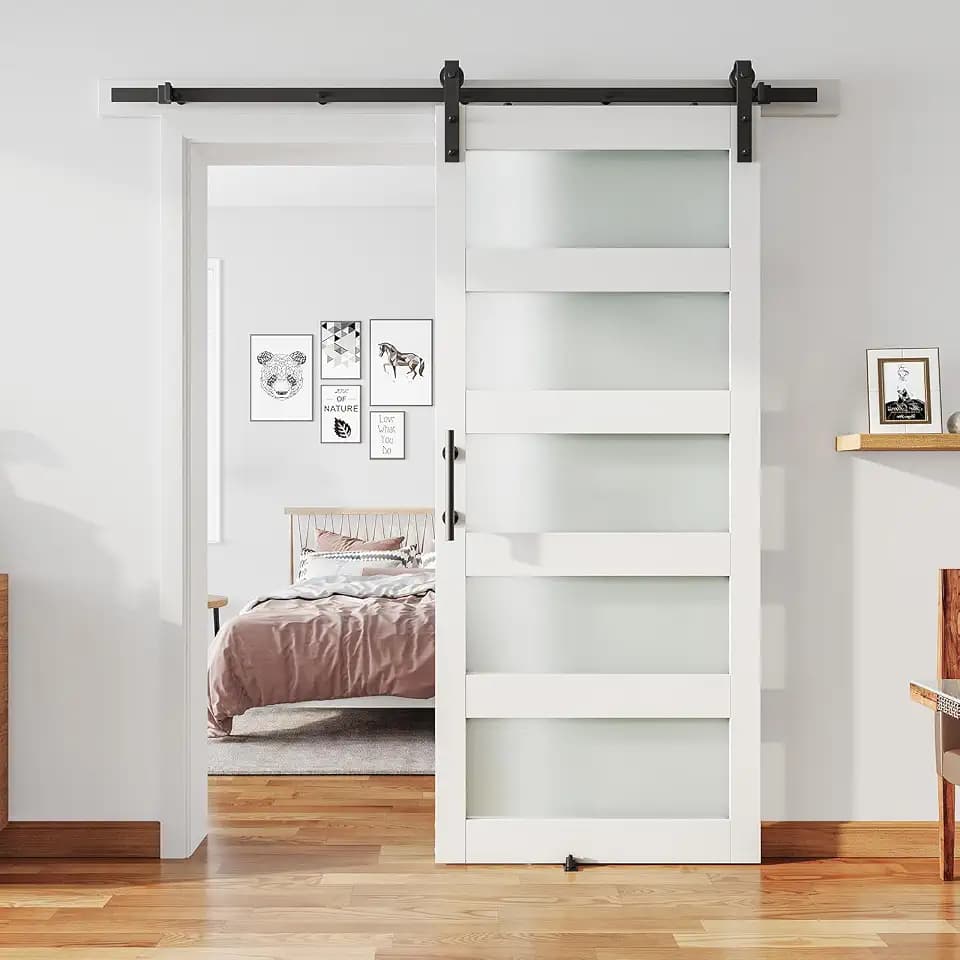 36'' x 80'' Glass Barn Door and 6.6Ft Hardware Kit Included White