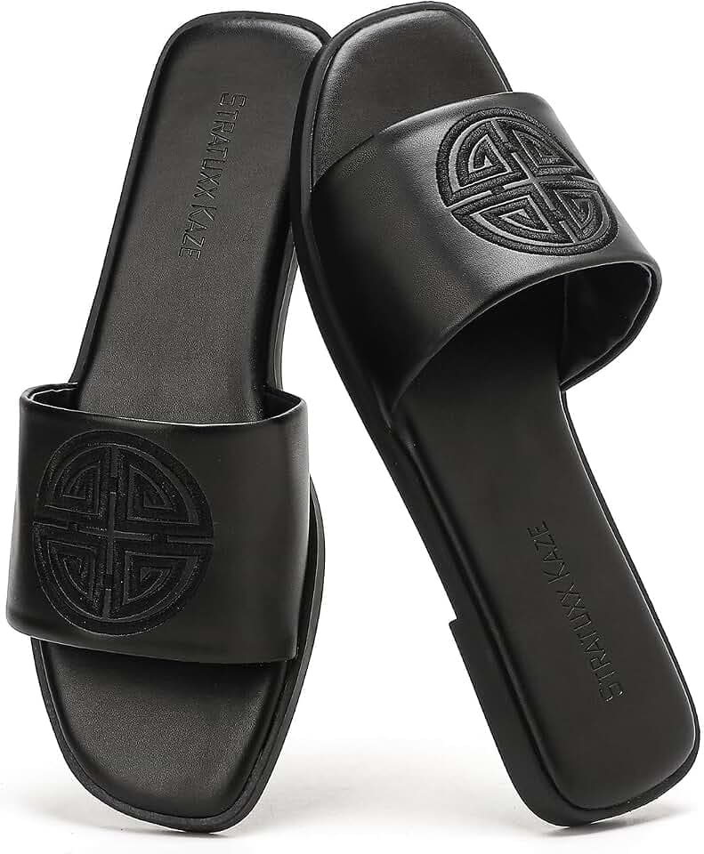Stratuxx Kaze Womens Dressy Flat Sandals Memory Foam Comfy Slide for Summer