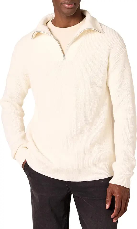 Amazon Essentials Men's Quarter-Zip Rib-Knit Relaxed-Fit Cotton Sweater