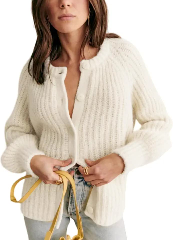 Bianstore Women's Casual Long Sleeve Crewneck Button Down Cardigan Sweater Knit Outwear