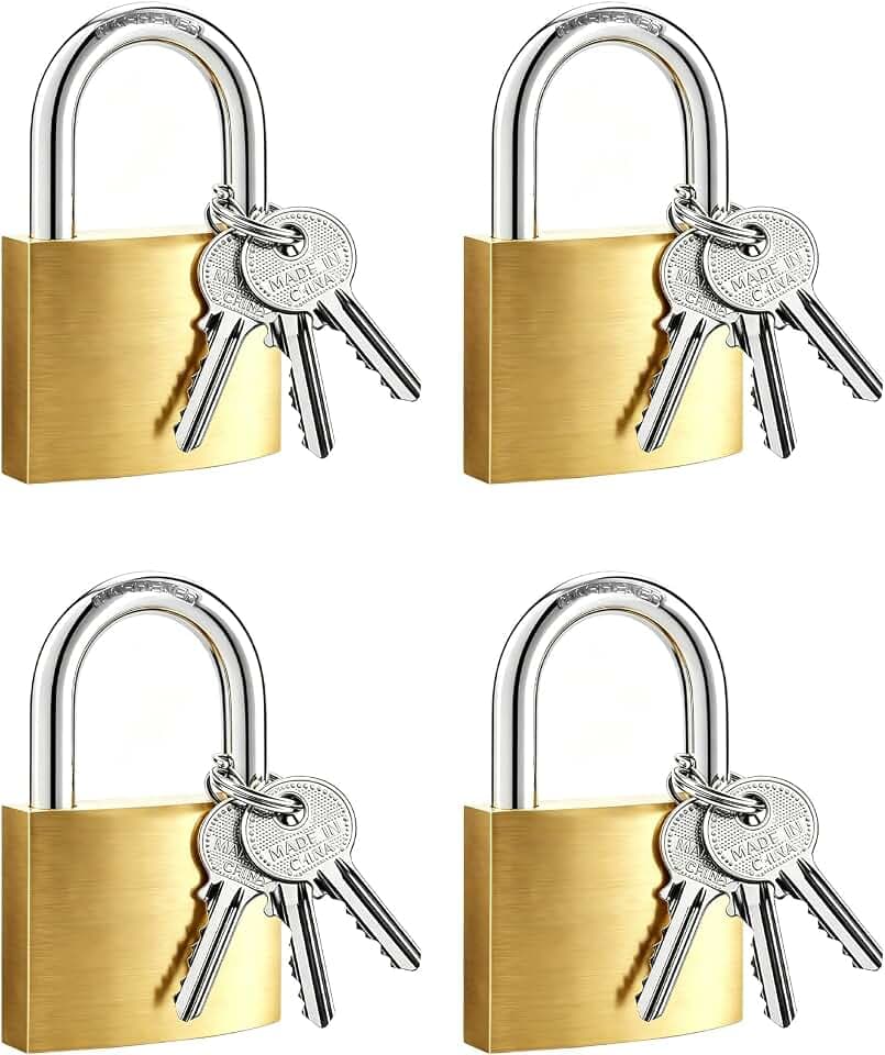 4 Stk Vorhängeschloss mit Schlüssel, Spindschloss mit Schlüssels, Messing Padlocks with Keys, Wetterfest Vorhängeschlösser mit Schlüssel, Bügelschloss für Spinde Koffer Schränke Schließfächer(48mm)