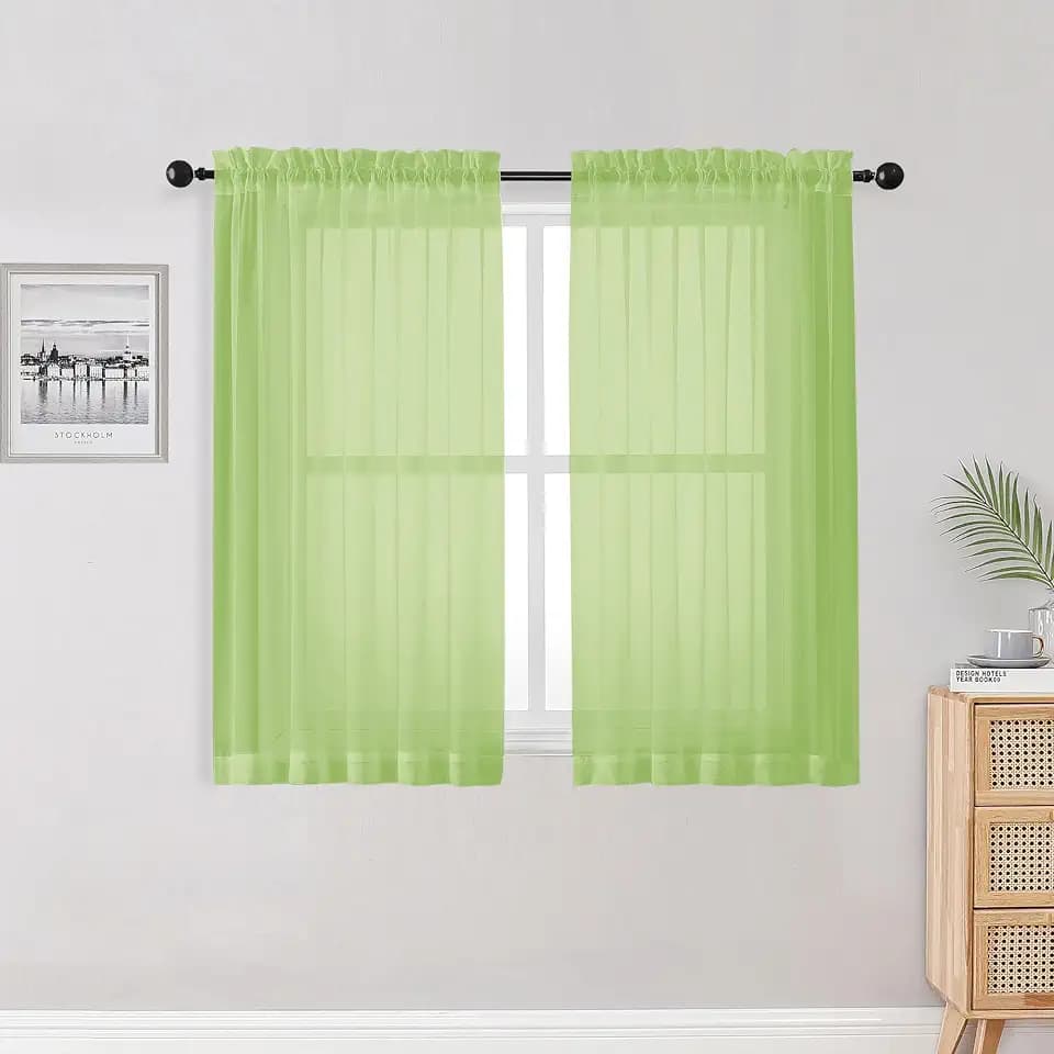 OWENIE Lime Kitchen Sheer Curtains for Bedroom Living Room 45 Inch Length, Bedroom, Soft Solid Light Filtering Voile Short Sheer Curtain for Small Window, 42" W x 45" L, Lime