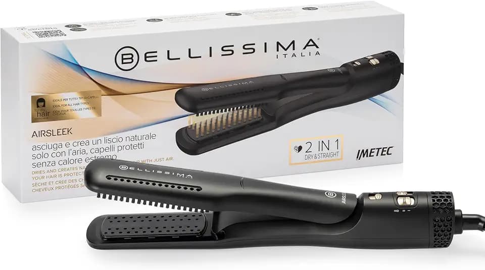 Bellissima AirSleek 2-in-1 Glätteisen, trocknet und schafft eine natürliche Glätte mit der Luft, geschütztes Haar ohne extreme Hitze, Ionisator, Keramikbeschichtung und Keratin, 2 Temperaturen