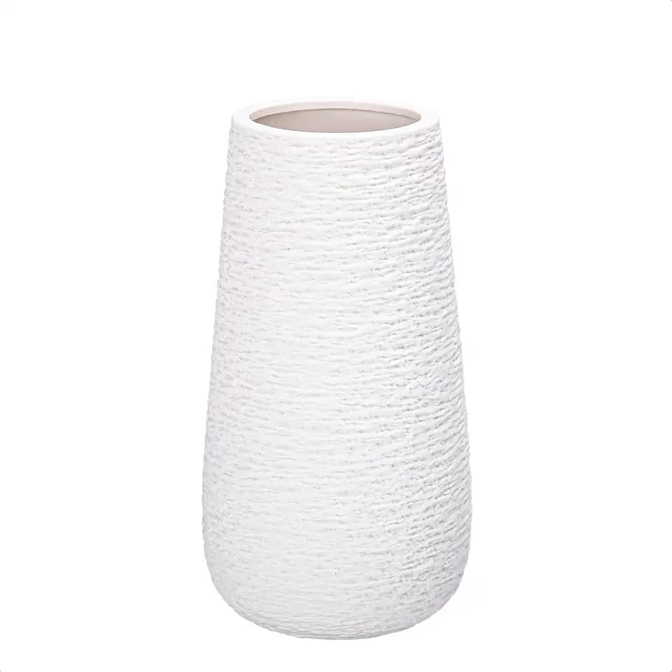 D'vine Dev 8 Inch Textured White Elegant Oval Ceramic Vase for Flowers, Home Décor Vase with Design Box, VS-LD-A-1