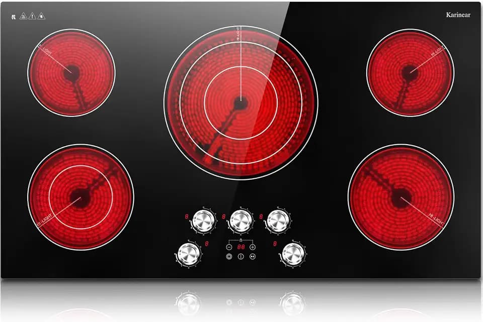 Karinear 36 inch Electric Cooktop, 5 Burner Radiant Ceramic Cooktop,Drop-in