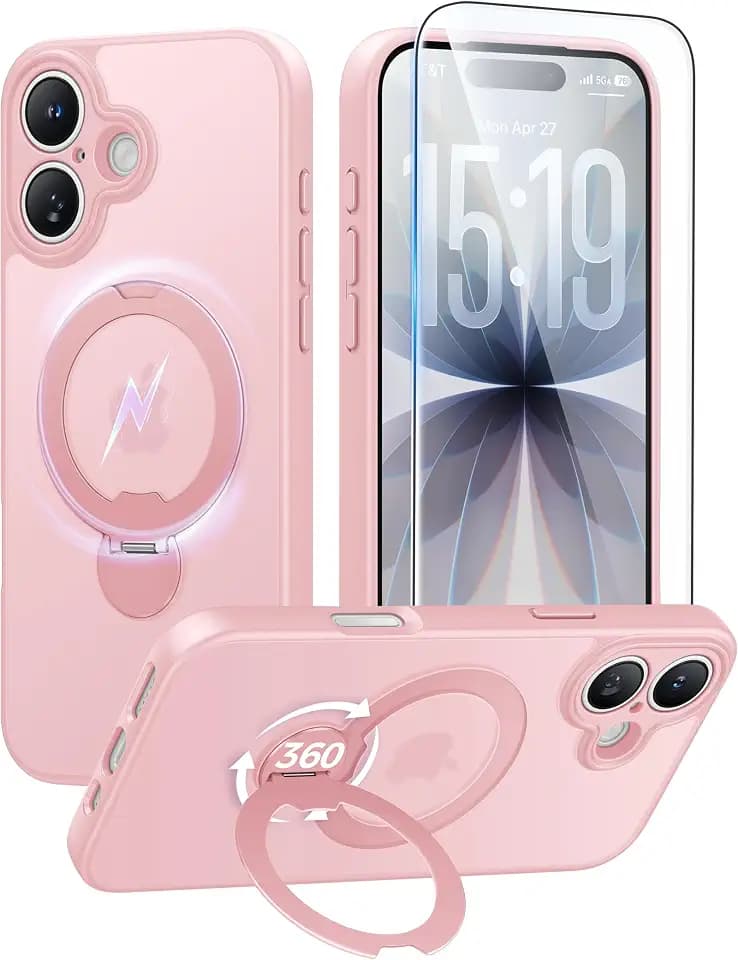 FNTCASE for iPhone 17 Case with 360 Spin Magnetic Stand Pink