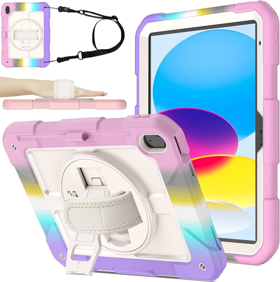 BMOUO Case for iPad A16 11th/10th Generation 11"/10.9" 2025/2022, Rainbow