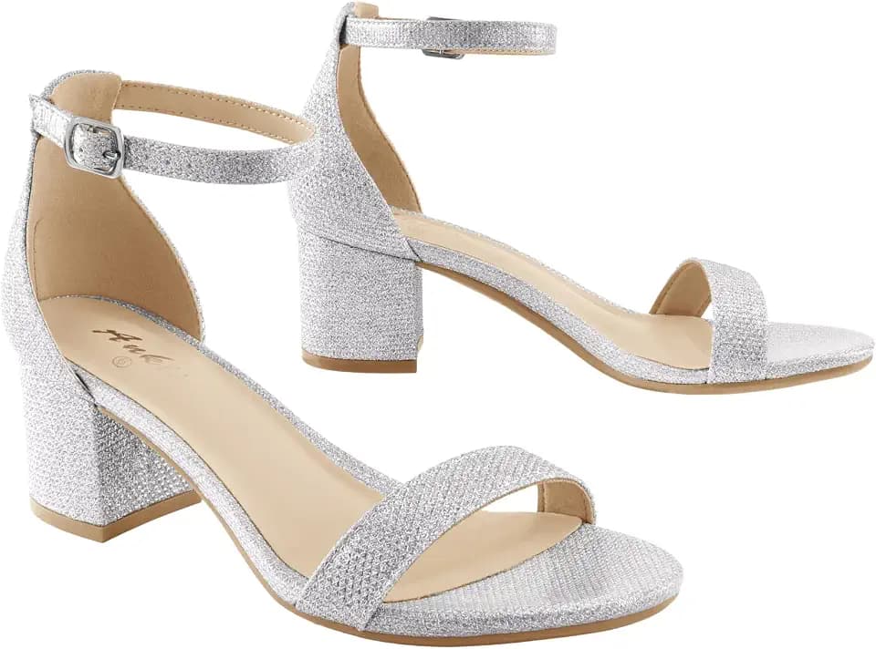 Ankis Women Black Nude Silver Open Toe Low Block Chunky Heel Sandals Daily