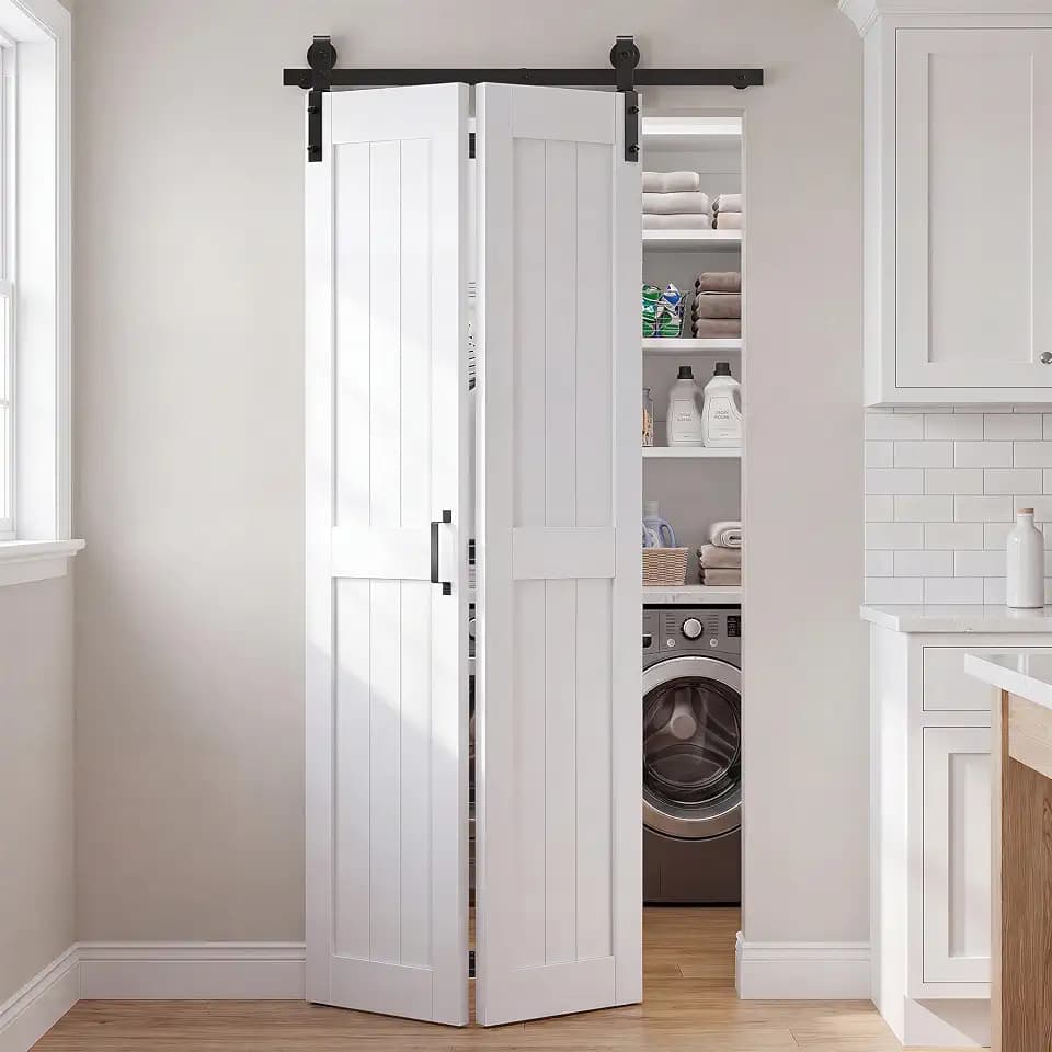36'' x 84'' White Bifold Barn Door with Hardware Kit Included