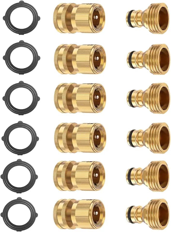 BoArt Garden Hose Quick Connector Set, Solid Brass 3/4 Inch Water Fitings Thread Easy Connect No-Leak Male Female 6 Sets