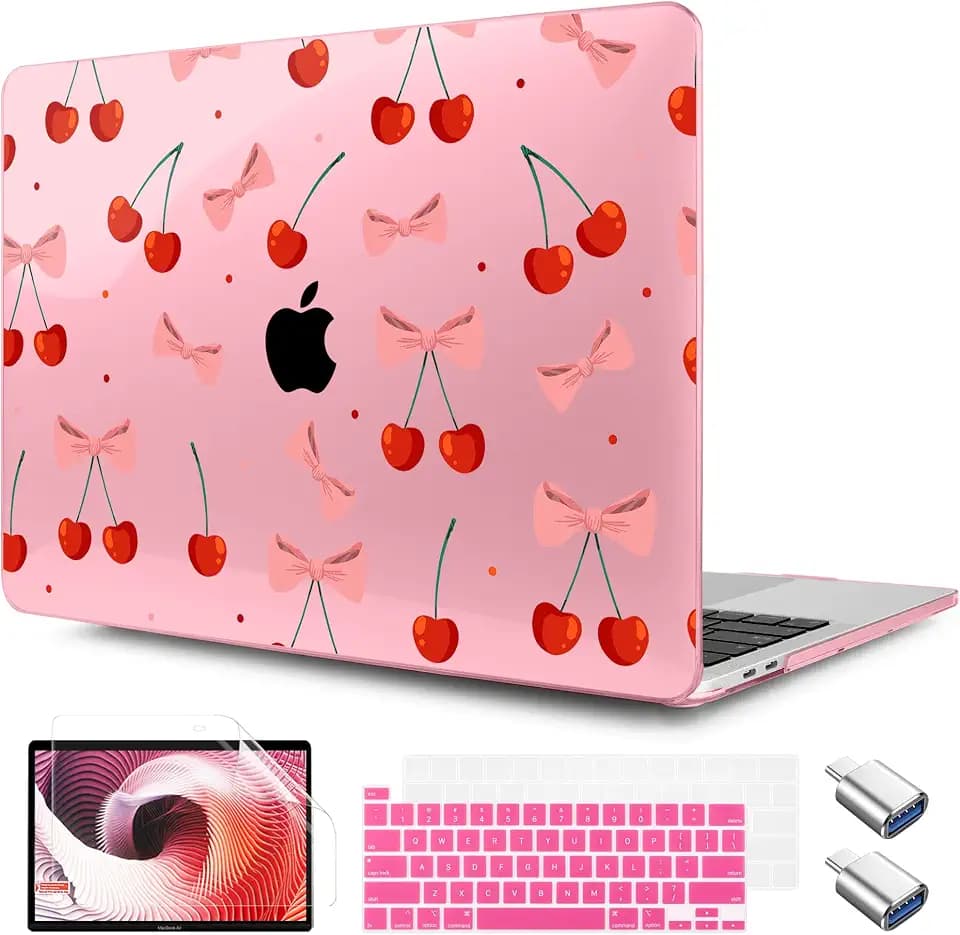 TWOLSKOO Compatible with MacBook Pro 13 inch Case 2023-2016 A2338 M2/M1 A2251 A2289 A2159 A1989 A1706, Plastic Hard Shell Cover & Keyboard Skin & Screen Protector, Cute Cherry