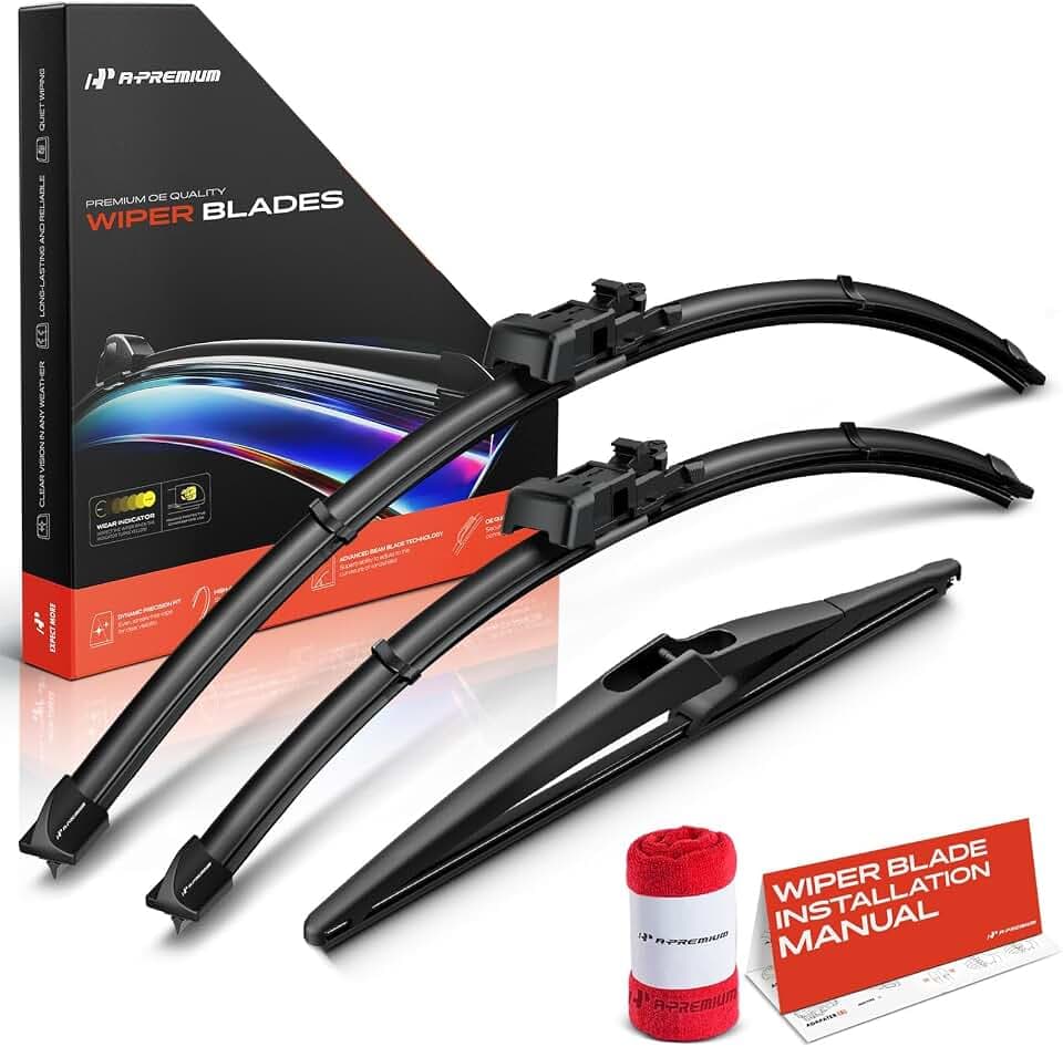 A-Premium 26"+22"+12" Windshield Wiper Blades with Wear Indicator & Towel