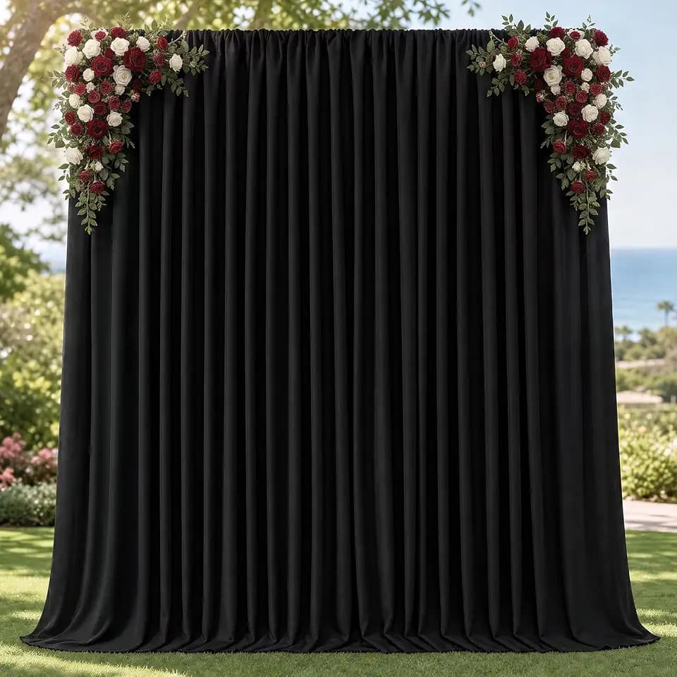 Joydeco 10x10ft Wrinkle Free Black Backdrop Curtain for Parties