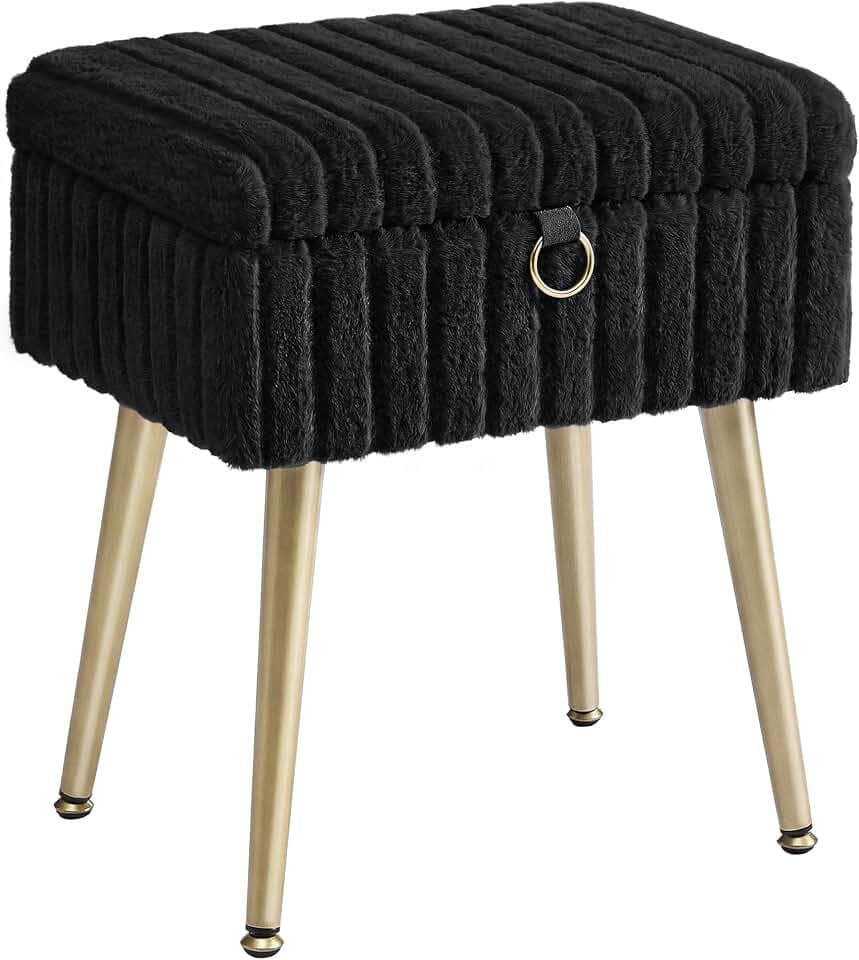 SONGMICS Vanity Stool Chair with Storage, Metal Legs, Max. Load 440 lb