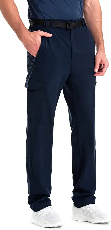 clothin Men's Elastic-Waist Travel Pant Stretchy Lightweight Multi-Pockets Quick Dry Breathable