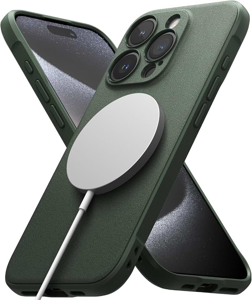 Ringke Onyx for iPhone 15 Pro Case, [Compatible with MagSafe] Oil & Dirt Resistant, Individual Lens Covers for Cameras, Non-Slip Enhanced Grip Lightweight Cover - Magnetic Dark Green