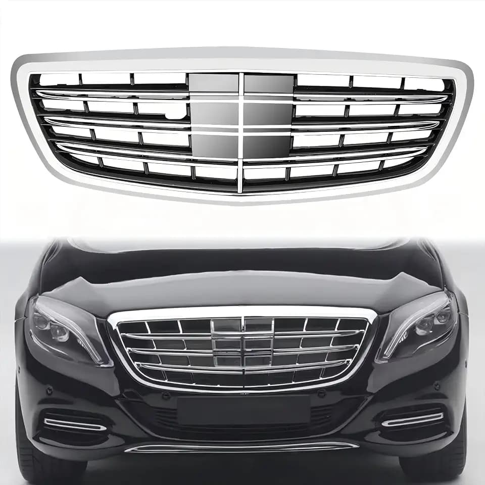 S550 Grill Front Grille for Mercedes Benz 2014-2020 Silver w/Camera Hole