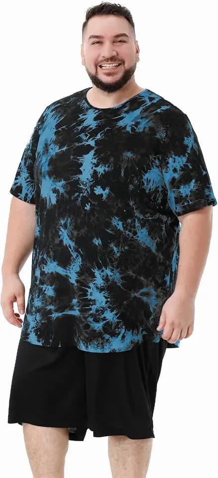 Men Extra Long Shirts Longline Tie Dye Scallop Tee(Regular&Big and Tall)