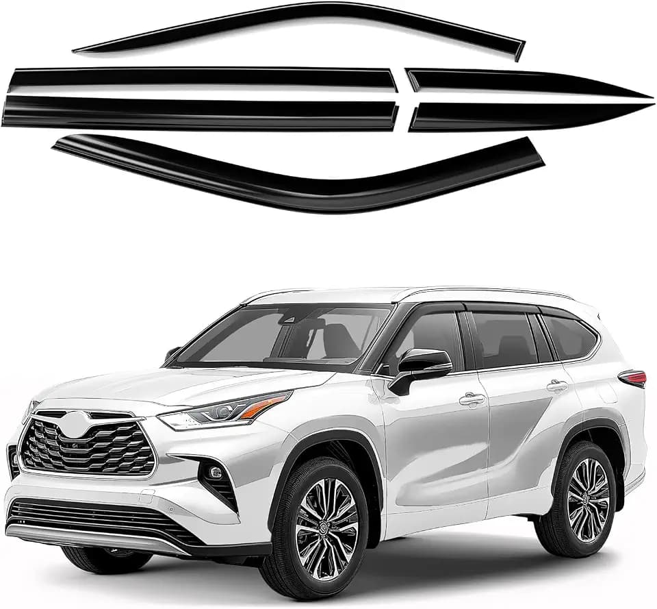 Window Deflectors Smoke Tinted Tape-On Side Window Vent Visor Deflectors Rain Guards Compatible with Toyota Highlander 2020-2026 - 6 pcs. GW0820