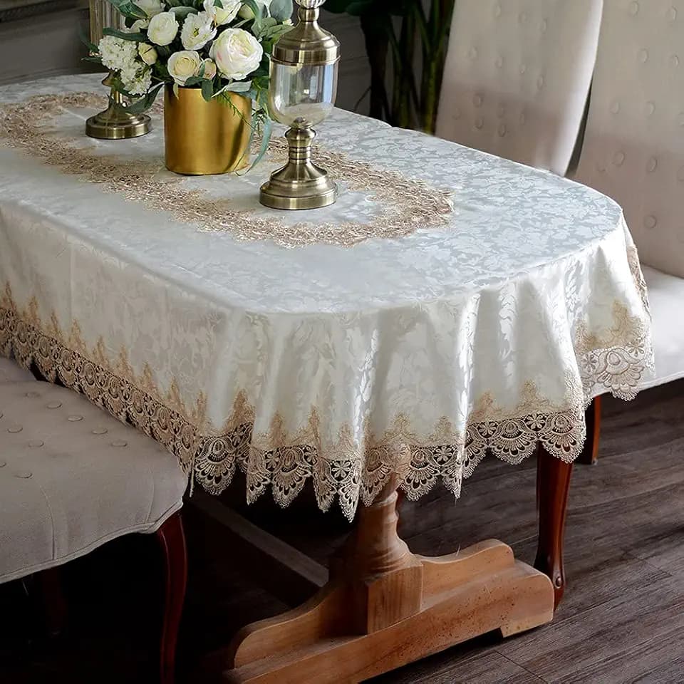 ARTABLE Oval Lace Tablecloth Light Brown Vintage Farmhouse 60 x 140 Inch