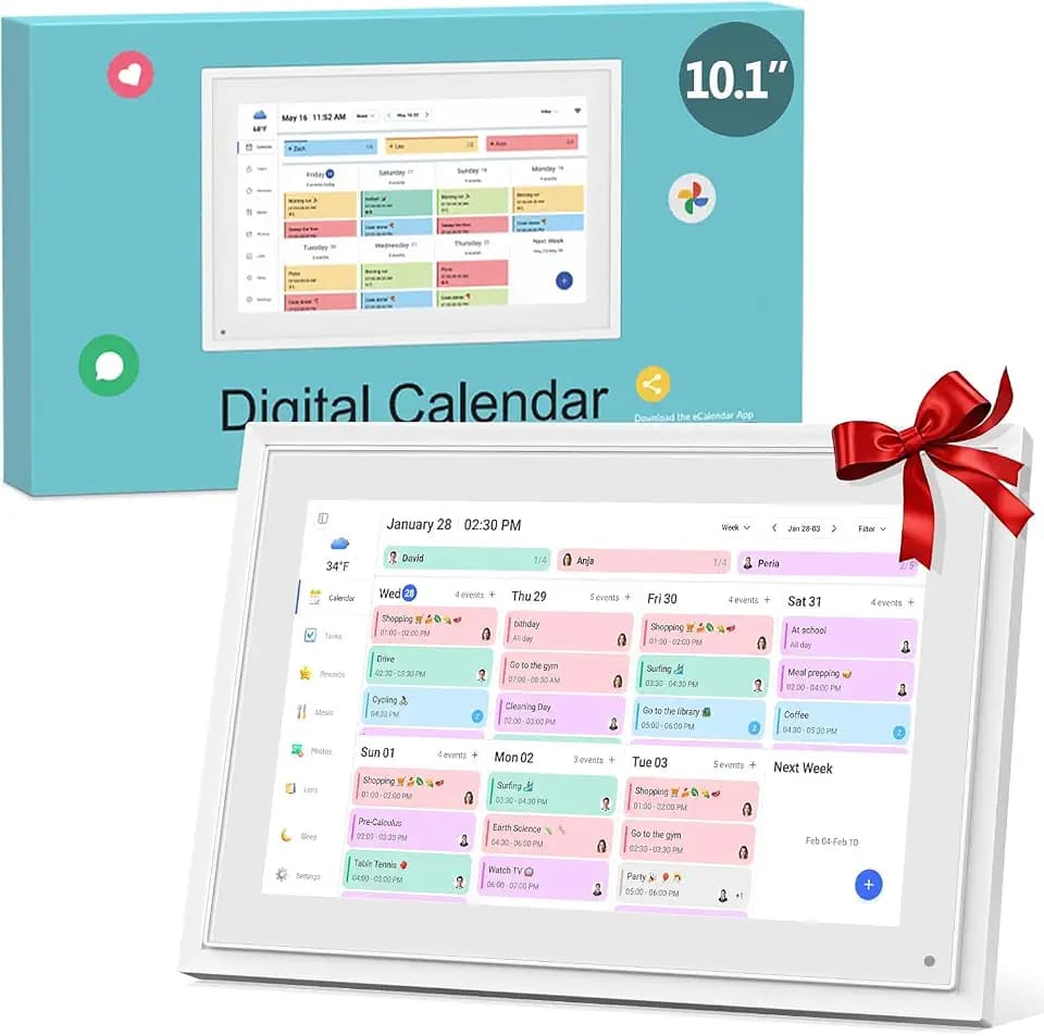 Digitaler Kalender, 10,1 Zoll Wandkalender Familienplaner mit 32GB Speicher, Intelligenter Tischkalender, Digitaler Bilderrahmen Terminplaner,Smart Kalender Synchronisierungsplan