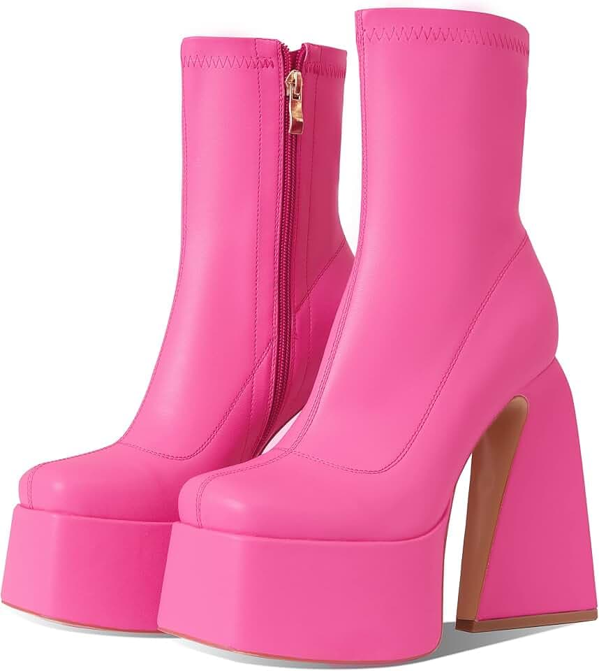 Uacllcau Platform Boots for Women Mid Calf Boots Square Toe Chunky High Heel Boots Side Zipper Ankle Booties