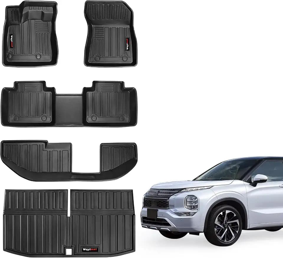 Custom for 2022-2025 2026 Mitsubishi Outlander Floor Mats 3Row and Trunk Cargo Liner All Weather TPE Rubber Mat (not for PHEV or Sport Models) (Floor Mats 3 Row+Cargo Liner