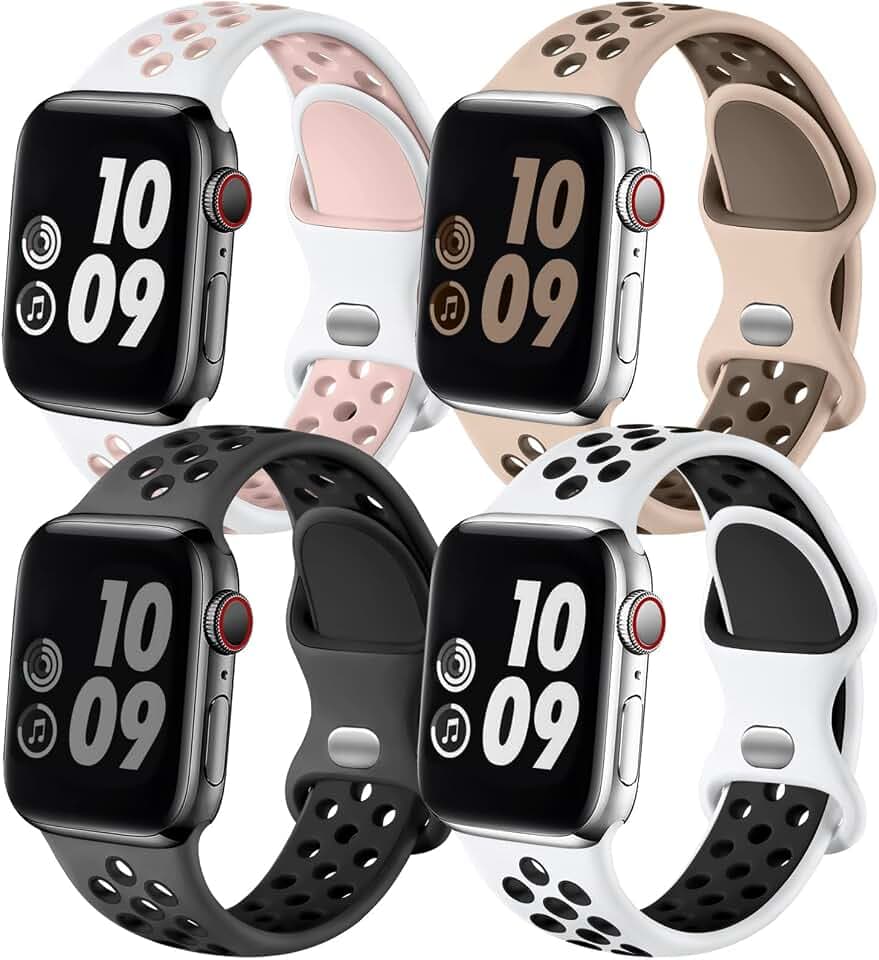 Adorve 4 Pack Sport Bands Compatible with Apple Watch Bands for Men Women 49mm 46mm 45mm 44mm 42mm 41mm 40mm 38mm,Breathable Soft Silicone Strap for iWatch Band Series 11 10 SE Ultra 9 8 7 6 5 4 3 2 1