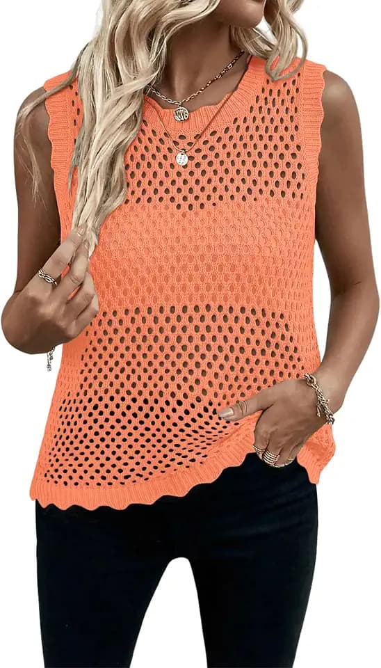 Magritta Beach Vacation Clothes for Women Spring Summer Crochet Sweater Vest Crewneck Tank Tops Cover Ups Resort Outfits