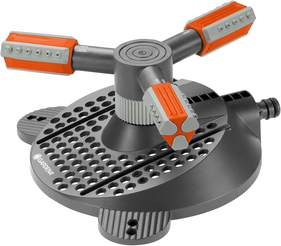 Gardena Comfort Kreisregner Mambo Rasensprenger für gleichmäßige Bewässerung durch drehbare Präzisions Düsenköpfe, für Flächen bis max. 310m², mit integr. Schmutzsieb, max Sprengbereich 20 m(2062-20)