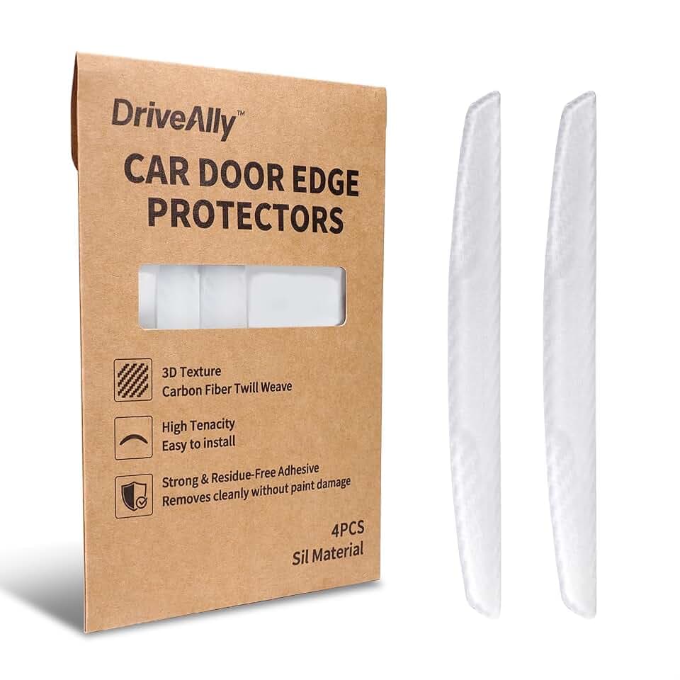 6 Inch 4Pcs 3D Carbon Fiber Texture Car Door Edge Protector Trim Strip Anti-Scratch and Anti-Collision Side Door Protectors Vehicle Exterior Accessories Sticker Semi-Transparent