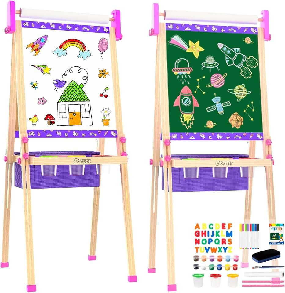 Wooden Art Easel for Kids 3-10 with Supplies