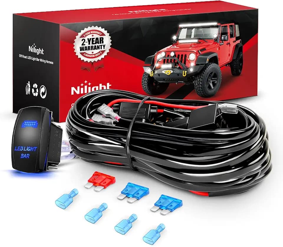 Nilight 10011W 16AWG Wiring Harness Kit-2 Leads LED Light Bar 12V On/Off 5 Pin Rocker Switch Power Relay Blade Fuse for Jeep Boat Trucks, 2 Years Warranty