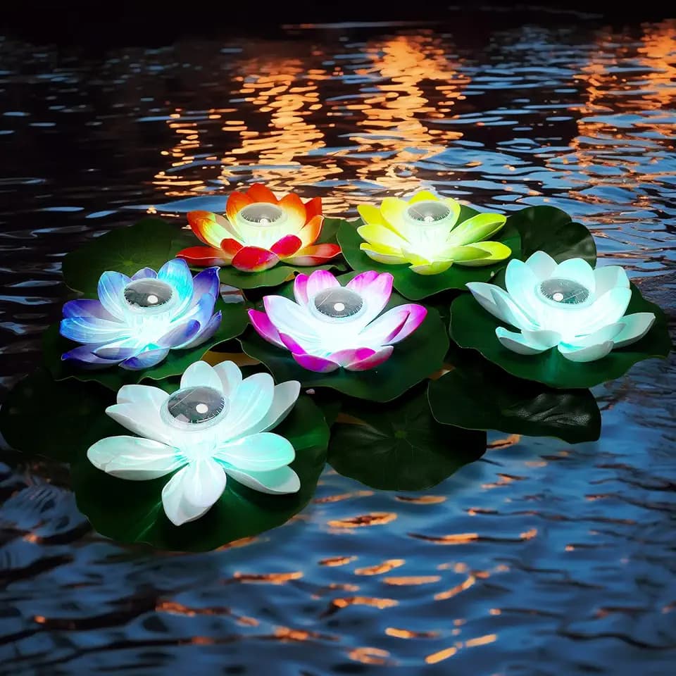 VIHOSE 16 Pcs 16 pcs Large Solar Floating Lotus Lights Lily pad for Pond