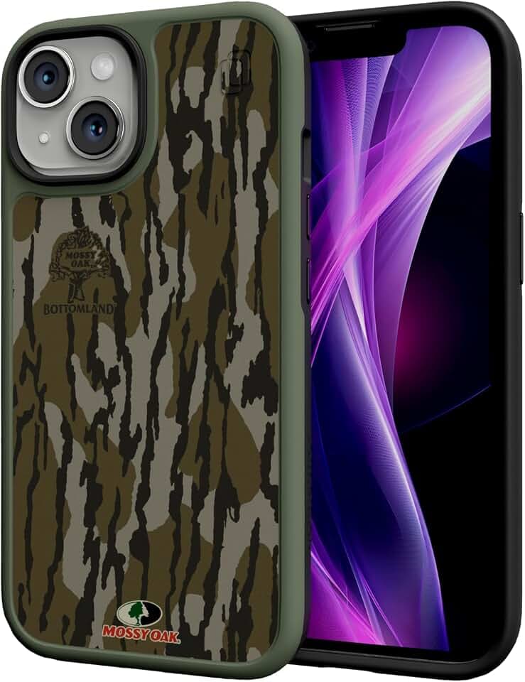 cellhelmet Fortitude Case for iPhone 15 | MagSafe Compatible | Dual Protection | Drop Test Certified | Shockproof Durable iPhone 15 Mossy Oak Case | Bottomland Camo in Olive Green