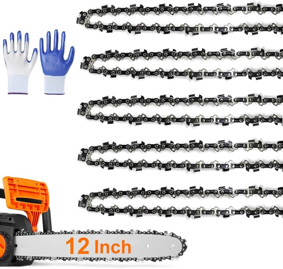 5 Pack 12 Inch Chainsaw Chain 3/8" LP Pitch .043'' Gauge 45 Drive Links fits Kobalt 1224, Oregon 90px045G, Worx WG380, Echo 90PX45CQ CS2511T and more
