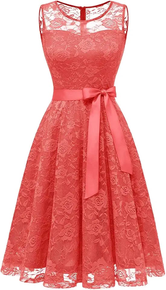 Dressystar 2026 Women's Floral Lace Short Sleeveless Cocktail Dresses